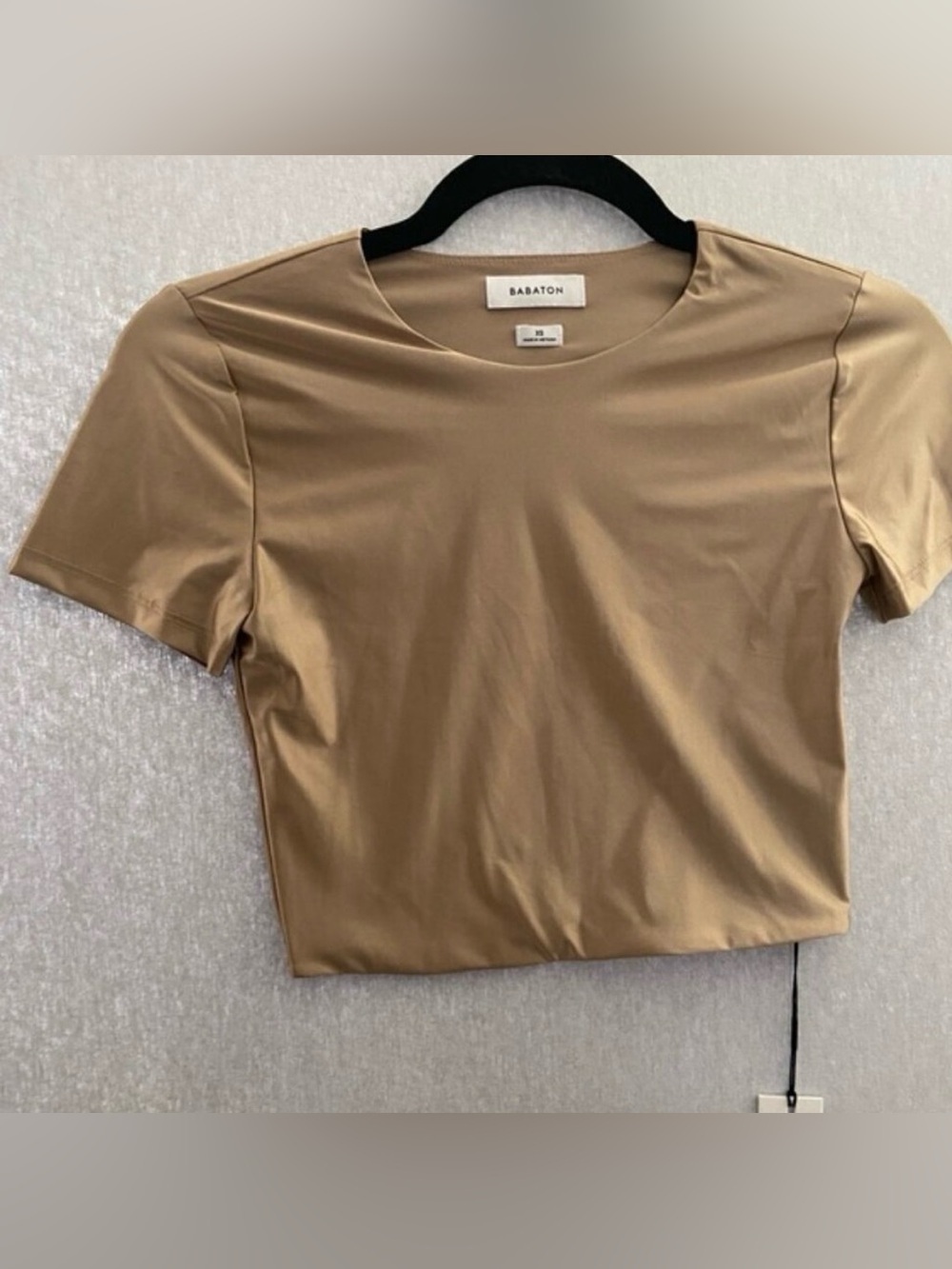 Aritzia Babaton Contour Crew Cropped Short Sleeve T-Shirt Tan XS